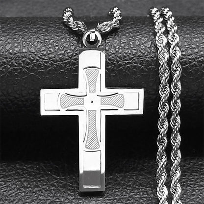 Men Women Gold Color Hip Hop Big Cross Jesus Stainless Steel Necklace