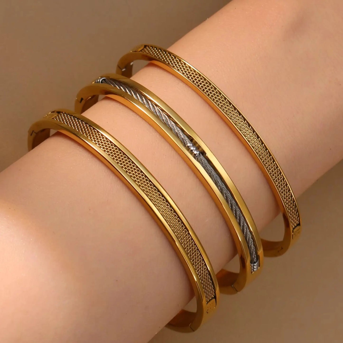 Women Punk 18k Gold Color Stainless Steel Statement Bracelet Bangle