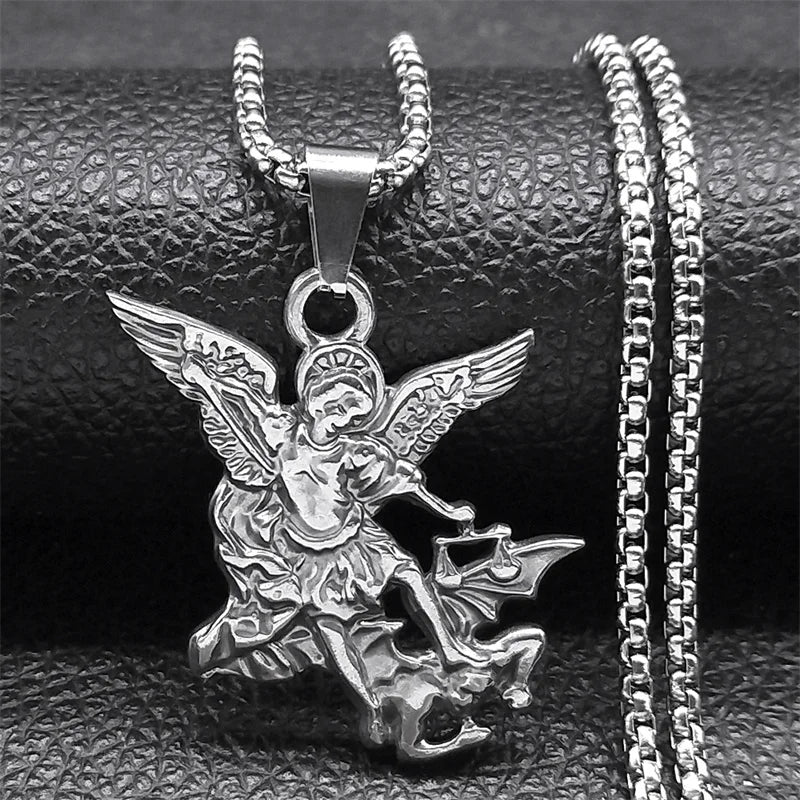 Women Men Stainless Steel Saint Protection St Archangel Michael Chain Necklace