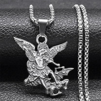 Women Men Stainless Steel Saint Protection St Archangel Michael Chain Necklace