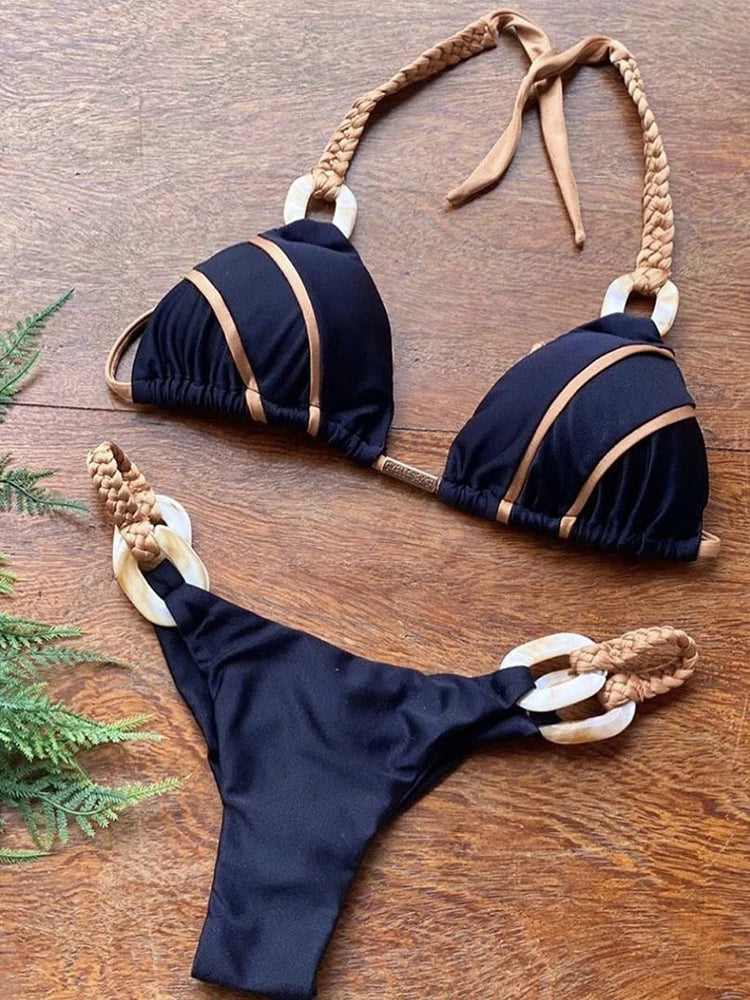 Women Bandeau Bikini Swimwear Push Up Thong Patchwork Swimsuit Backless Bathing Suit