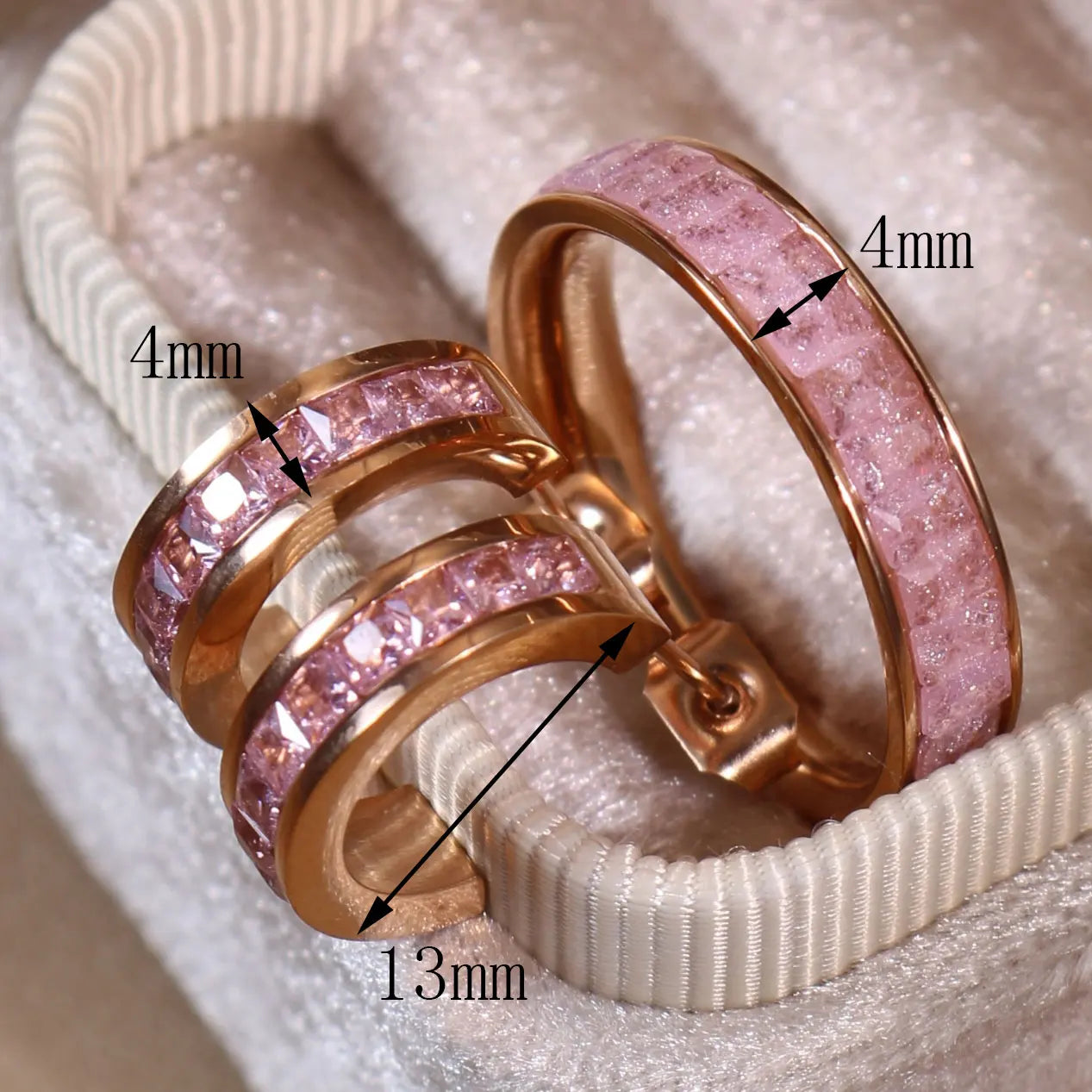 2-In-1 Women Rose Gold-Plated Stainless Steel Crystal Earrings Ring Jewelry Set