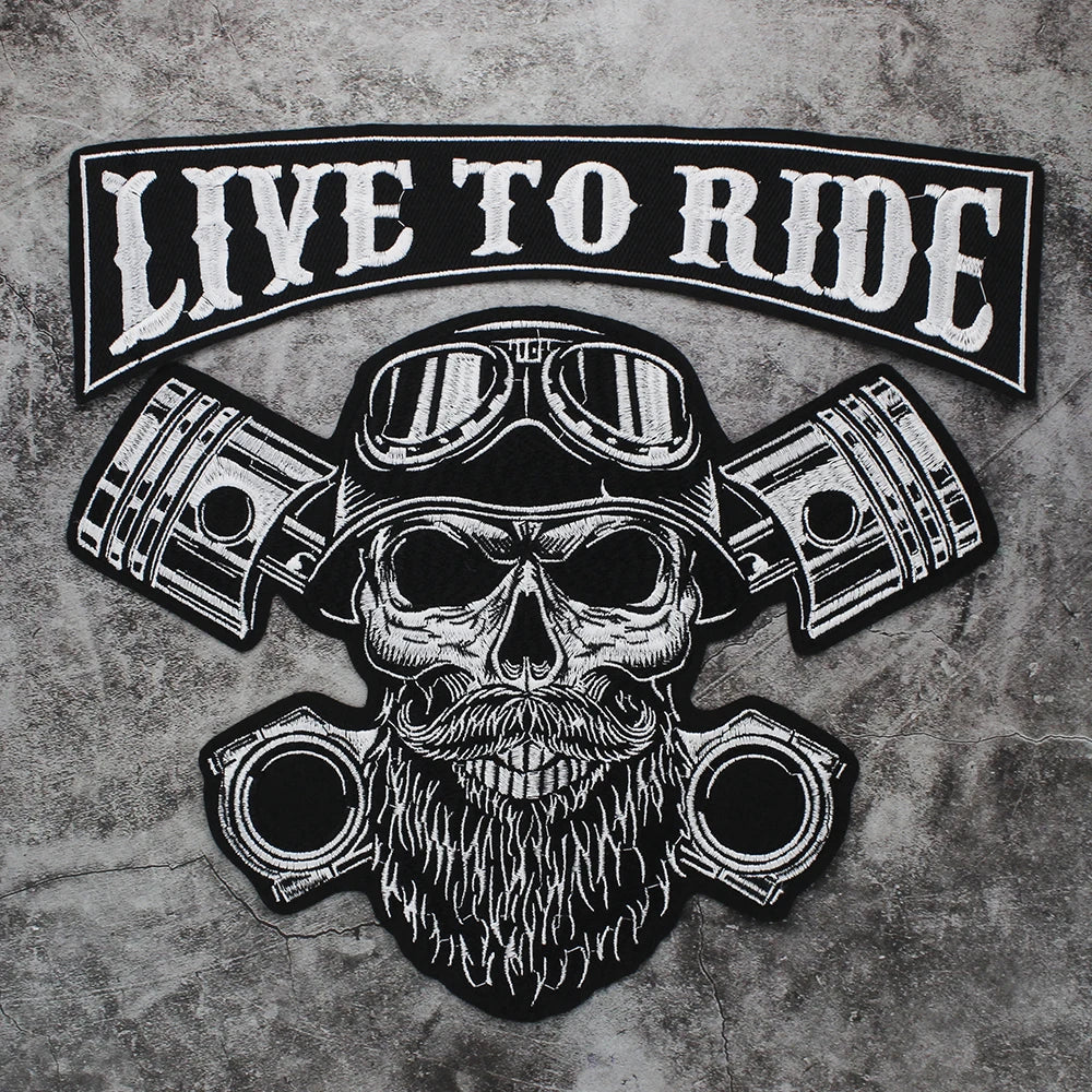 Letter Punk Skull Patch Biker Rock Large Embroidered Patch Appliques Iron on Patches Badge Clothes Sewing