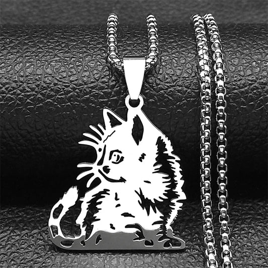 Siamese Kitten Kitty Animal Cat Unisex Stainless Steel Gold Silver Color Hollow Chain Pendant Necklace