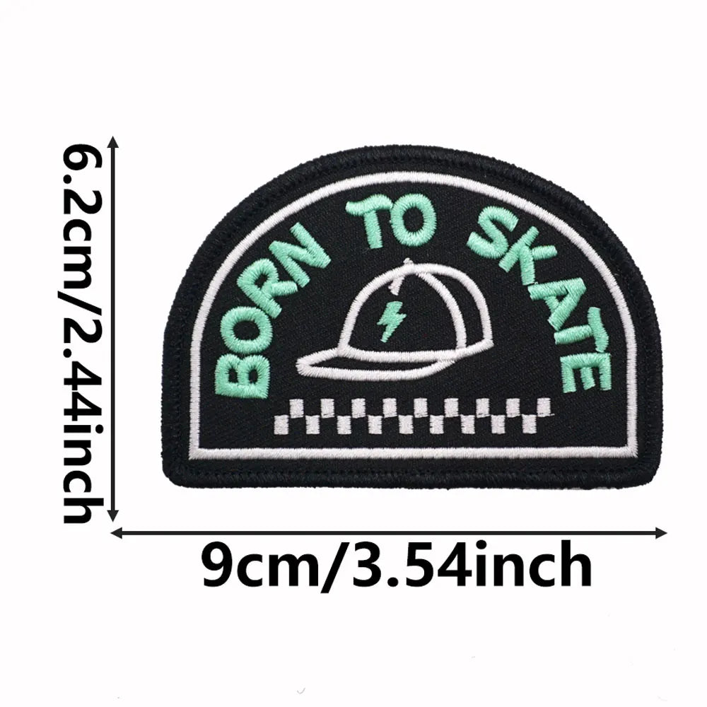 BRON TO SKATE Embroidered Patch Iron-On Sewing Clothes Patches Applique
