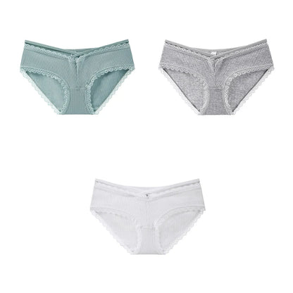 3Pcs Cotton Briefs Underwear Women Solid Soft Underpants Low-Rise Panties