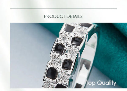925 Sterling Silver Black Square Zircon Women Man Fashion Wedding Engagement Party Gift Charm Ring