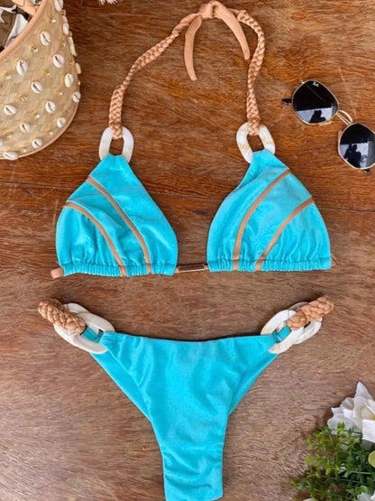 Women Bandeau Bikini Swimwear Push Up Thong Patchwork Swimsuit Backless Bathing Suit