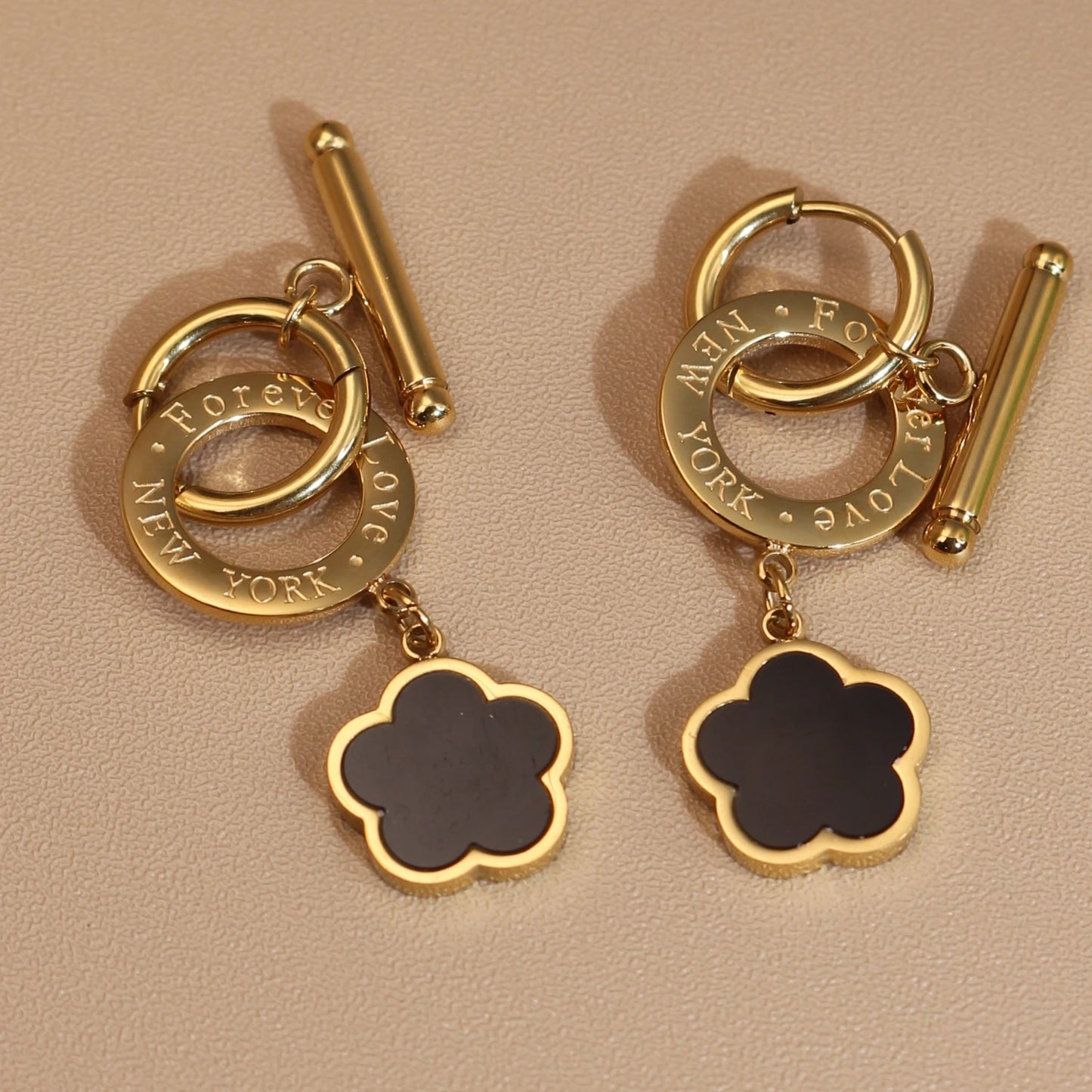 Stainless Steel Circle Heart Pendant Love Women's Party Wedding Earrings