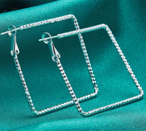 925 Sterling Silver Square Hoop Woman Wedding Engagement Earrings