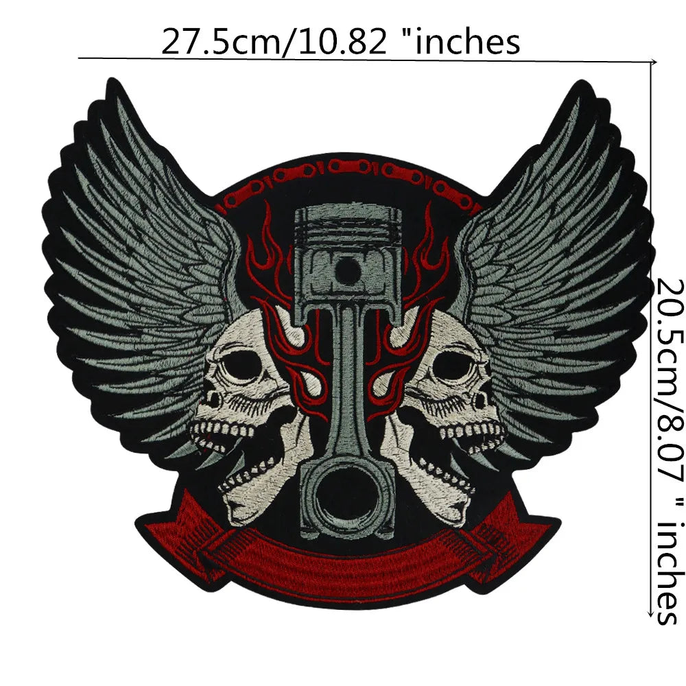 Large-Size Winged Skull Angel Biker Motorcycle Embroidered Patch Appliques Iron on Patches Badge Clothes Sewing