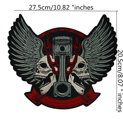Large-Size Winged Skull Angel Biker Motorcycle Embroidered Patch Appliques Iron on Patches Badge Clothes Sewing