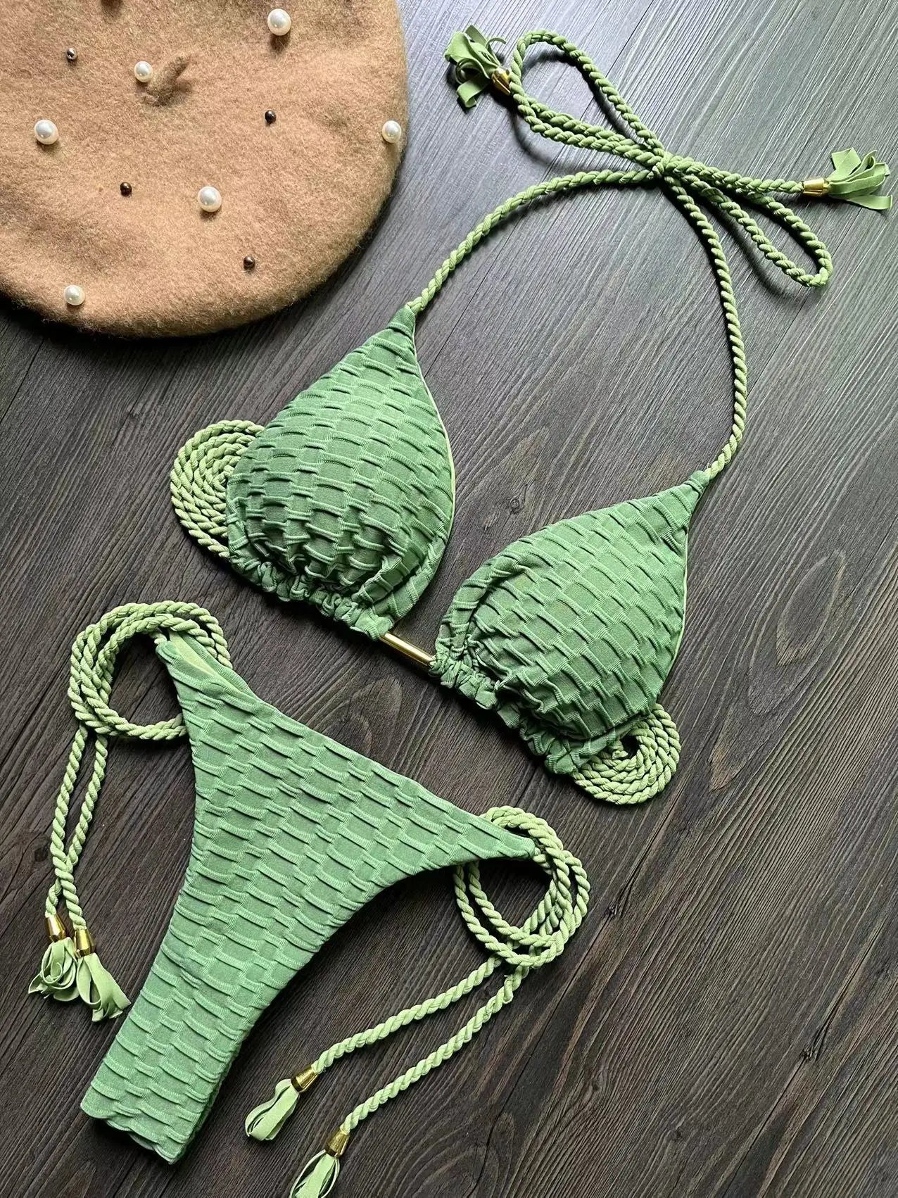 Sexy women's Split Necktie Swimsuit 2-piece Beach Swimwear Bikini Suit
