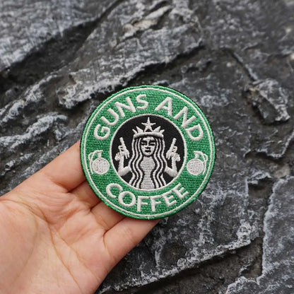 G.U.N.S AND COFFEE Embroidered Patch Iron-On Sewing Clothes Patches Applique