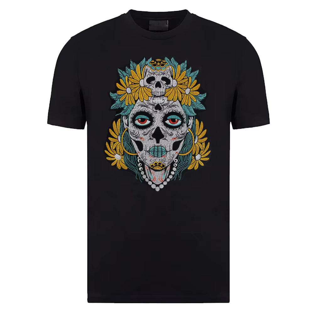 Punk Biker Embroidery Flower skull Patch Appliques Iron on Patches Badge Clothes Sewing