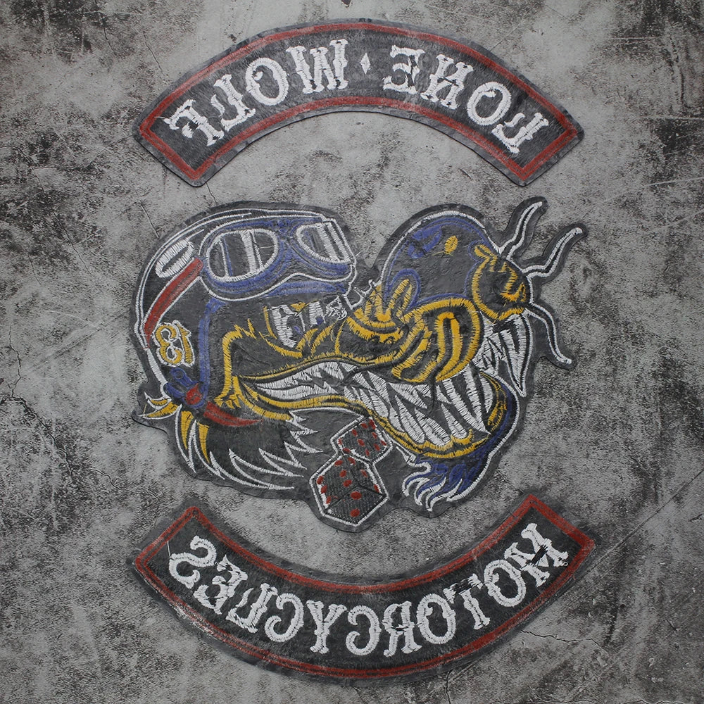 Large letter dog Embroidery Motorcycle Biker Patch Appliques Iron on Patches Badge Clothes Sewing