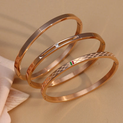 18K Gold Plated Stainless Steel Polished Zircon 50MM Bangles Bracelet