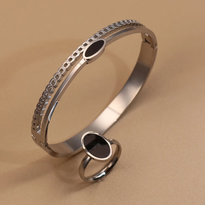 Luxury 2-In-1 Wedding Gold Black Acrylic Stainless Steel Ring Bangles Set