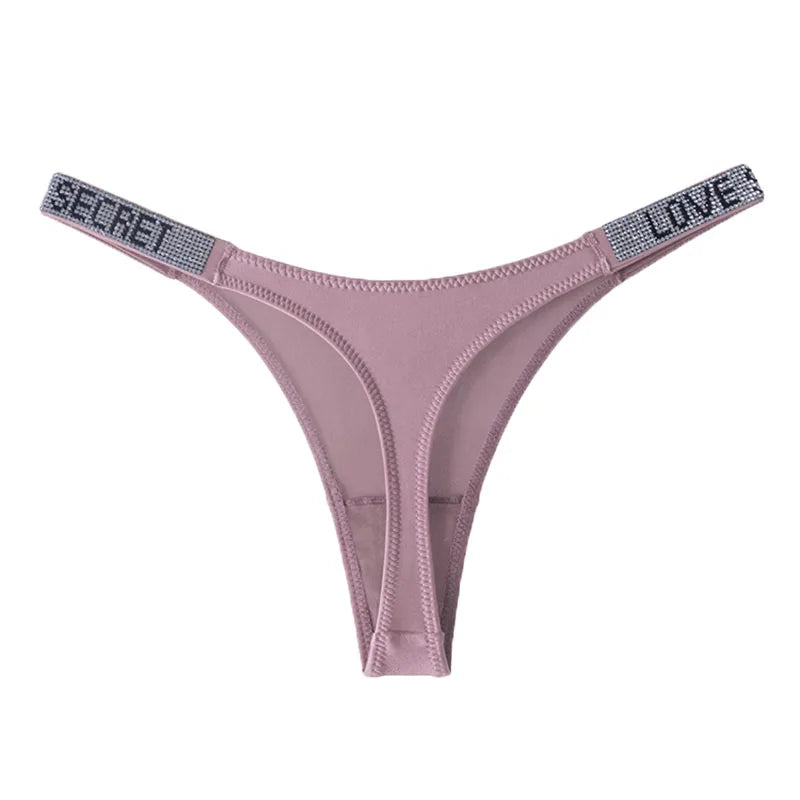 Women Low Waist Thongs Rhinestones Letter Diamonds G-string Sports Thong Shorts Briefs T-back Panties