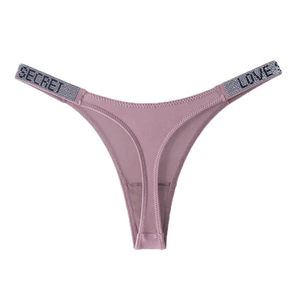 Women Low Waist Thongs Rhinestones Letter Diamonds G-string Sports Thong Shorts Briefs T-back Panties