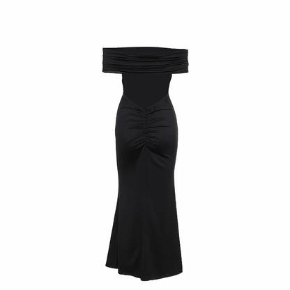 Women Strapless Backless Maxi Solid Off-shoulder Sleeveless Bodycon Long Dress