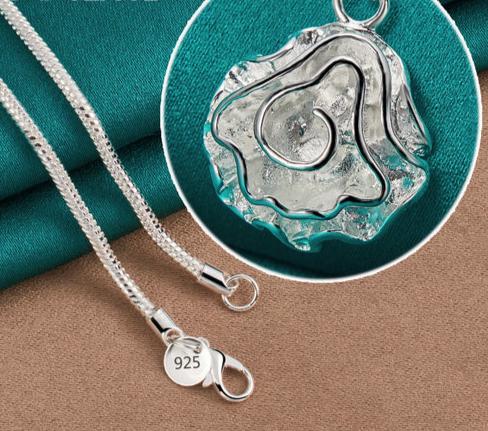 Women 925 Sterling Silver Rose Flower 18-30Inches Chain Wedding Engagement Party Charm Pendant Necklace