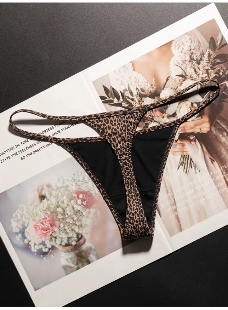 Women Low Waist G-String Leopard Briefs Thong Ice Slik T-back Underwear Seamless Panties