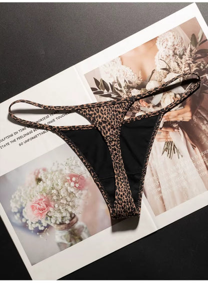 Women Low Waist G-String Leopard Briefs Thong Ice Slik T-back Underwear Seamless Panties