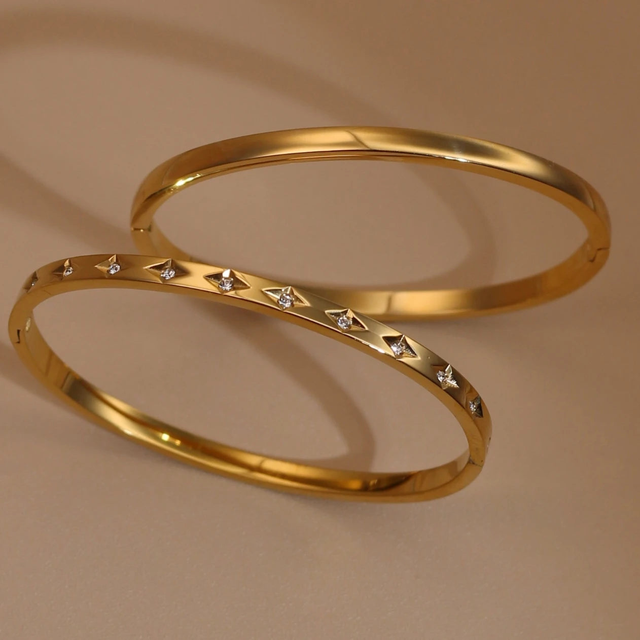 2-in-1 Women 18 K Gold Plated Zircon Stainless Steel Curved Bracelet Gift Bangle