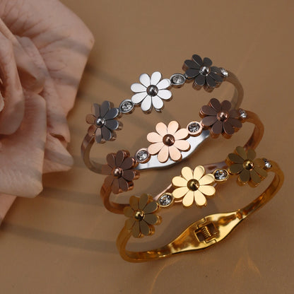 Delicate Crystal Shape Stainless Steel Gold Color Women's Bracelet Bangles