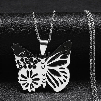 Bird Hummingbird Flower Necklace for Women Men Stainless Steel Gold Color Animal Pendant Necklaces Jewelry collar colibri N4626S