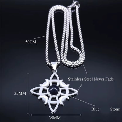 Stainless Steel Natural Stone Witch Amulet Wicca Celtic Knot Triple Moon Goddess Necklace