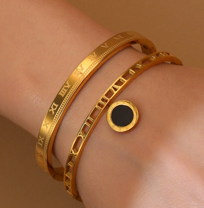 Women's Jewelry Party Hollow Pendant Roman Numeral 18K Gold Plated Stainless Steel Bracelet