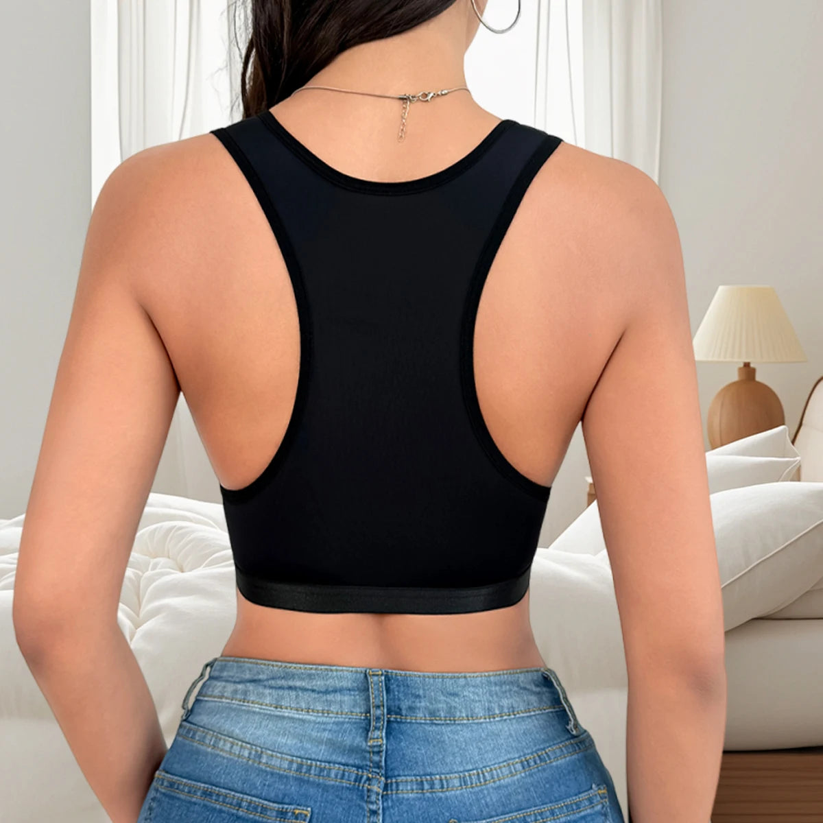 Women Front Closure Lace No Pad Underwear Wire-Free 3/4 Cup Brassiere Breathable Bra Lingerie