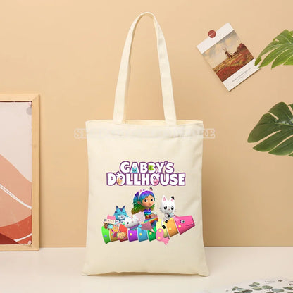 Gabby Dollhouse Cotton Cute Cartoon Shopping Tote Pouch Travel Fashion Bags Gift