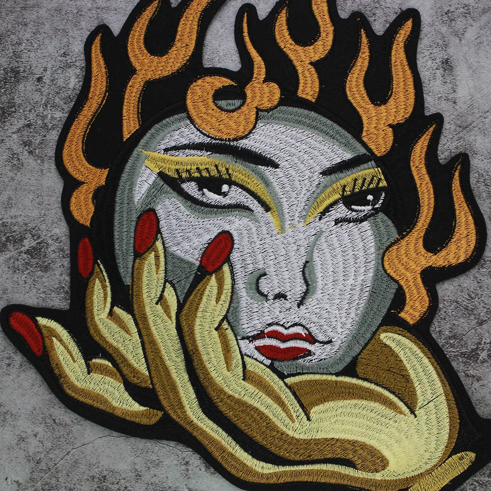 Sun Palm Woman Embroidered Patch Appliques Iron on Patches Badge Clothes Sewing