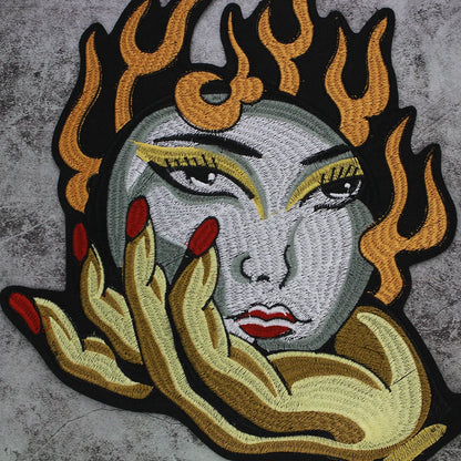 Sun Palm Woman Embroidered Patch Appliques Iron on Patches Badge Clothes Sewing