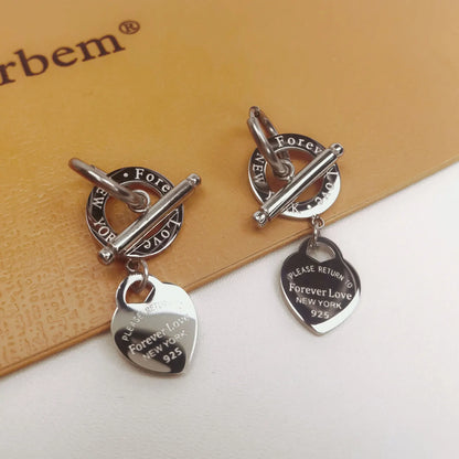Women Fashion Stainless Steel Heart-Shaped Pendant Love Earrings