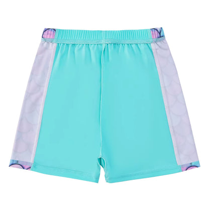 2pcs Kids Girls Short Sleeve Tops Swim Shorts Scale Print Patchwork Beach Bathing Swimwear