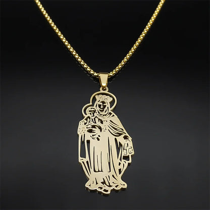 Virgin Mary Christian Women Men Stainless Steel Gold Color Pendant Necklace