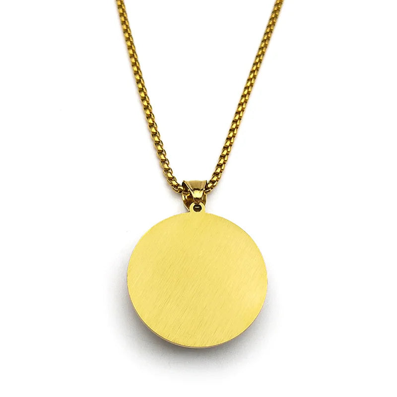 Women Men Stainless Steel Gold Color Archangel Kabbalah Talisman Key of Solomon Sigil Glass Round Medal Necklace