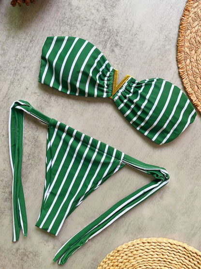 strapless bikini sexy women 2-piece triangular bikini beach swimsuit suit