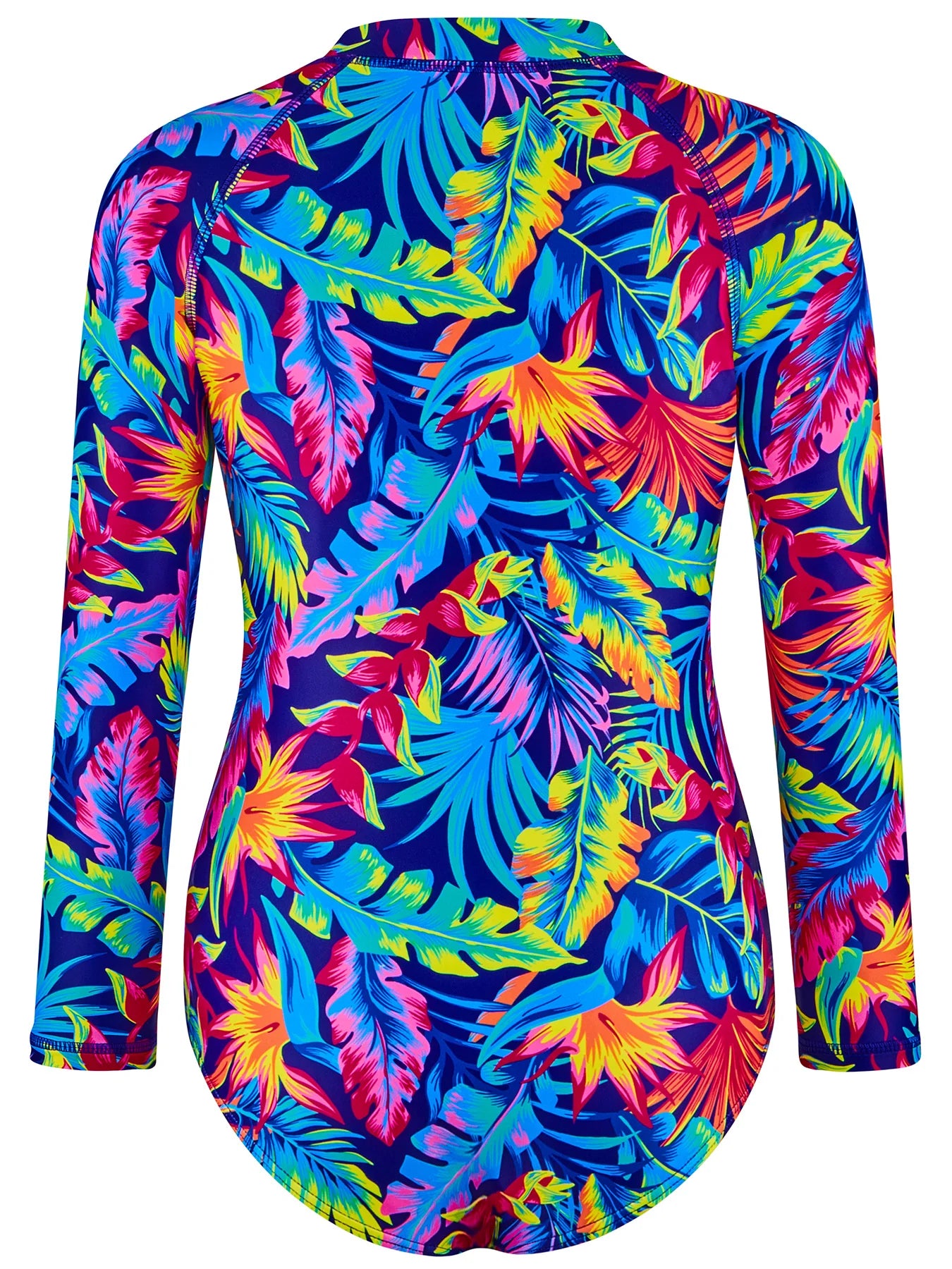 Kids Girls One-Piece Long Sleeve All-over Plants Colorful Leaves Print Boyleg Shorts Swimsuit