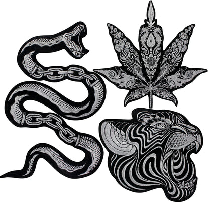 Large Black Snake Embroidery Tiger Maple Leaf Patches for Clothes Patch Stickers DIY Punk Badges for Iron-on Applique