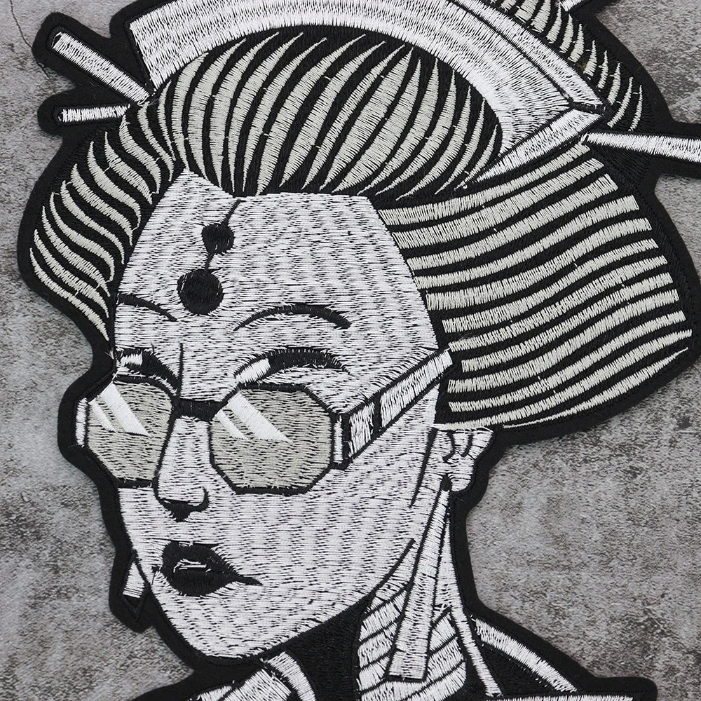 Japanese Geisha Glasses Girl Embroidery Patch Appliques Iron on Patches Badge Clothes Sewing