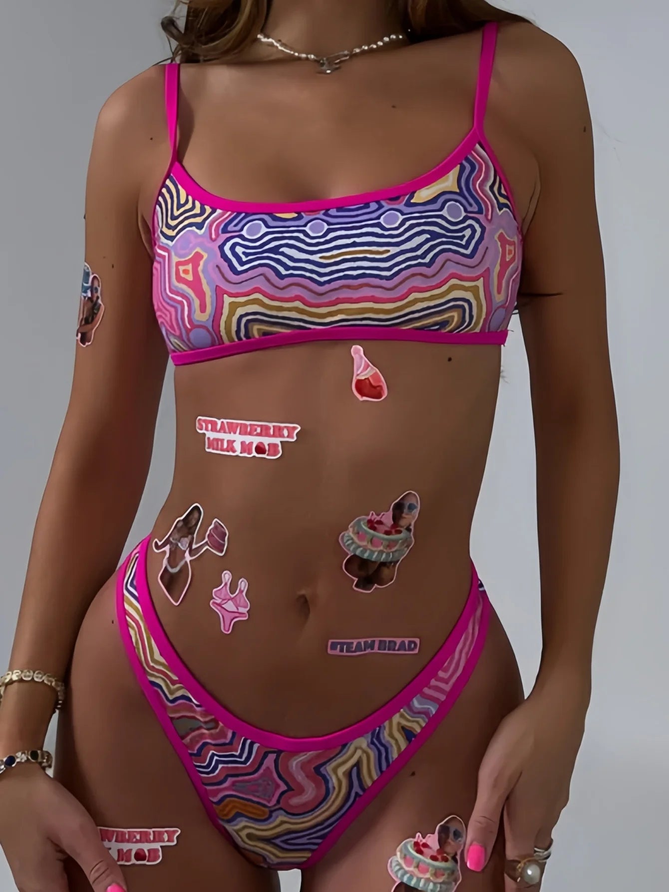 Sexy Print High Leg Cut Brazilian Bikini Swimsuit Swimwear Two-pieces Bathing Suit