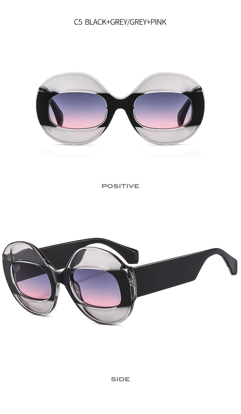 Men Women Retro Oval Clear Gradient Lens Shades UV400 Fashion Round Glasses Sunglasses