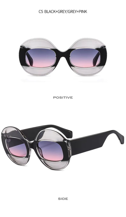 Men Women Retro Oval Clear Gradient Lens Shades UV400 Fashion Round Glasses Sunglasses