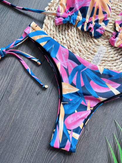 Women Print Cut Out Swimwear Low Waist Swimsuit Micro Bathing Triangle Beachwear Bikinis Set