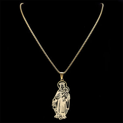 Virgin Mary Christian Women Men Stainless Steel Gold Color Pendant Necklace